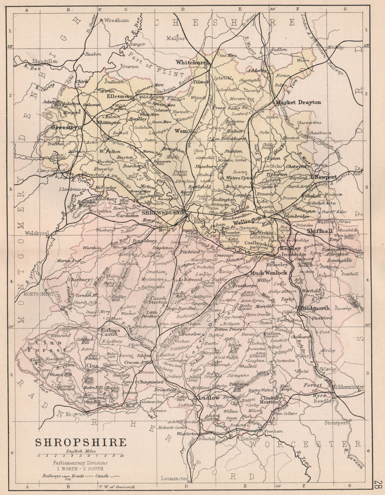 SHROPSHIRE. Antique county map. Railways canals. Constituencies. PHILIP 1882